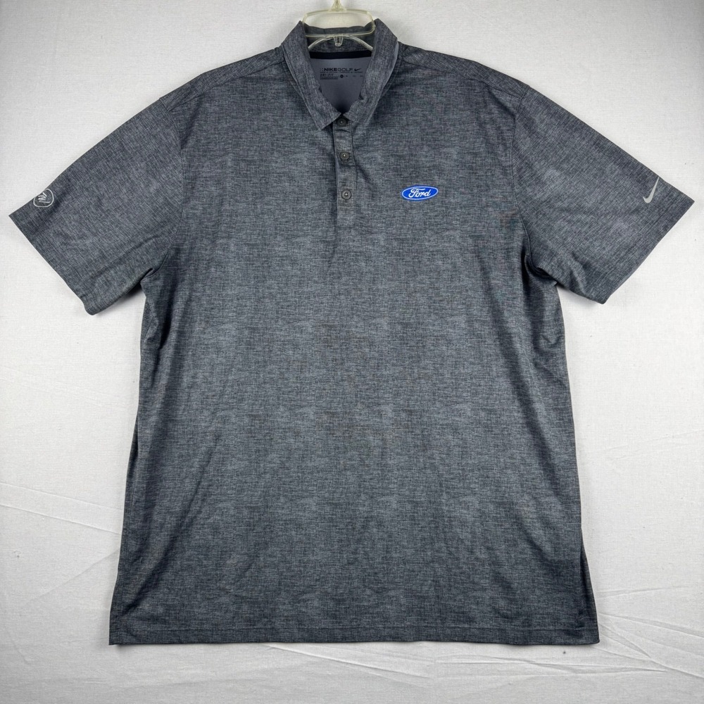 Nike Golf Tiger Woods Dri-FIT Polo Shirt Mens XL Gray Heather Ford Logo TW